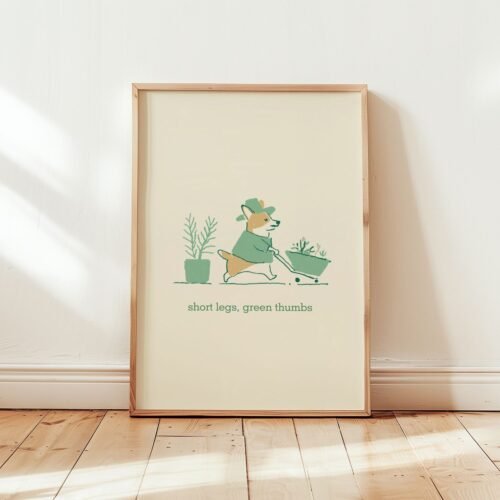 Corgi Garderner Portrait – Whimsical Dog Printable Illustration, Cute Pet Wall Art