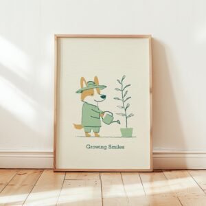 Corgi Garderner Portrait – Whimsical Dog Printable Illustration, Cute Pet Wall Art