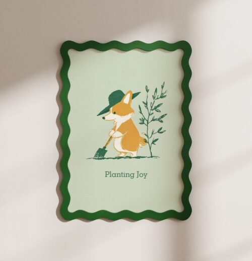 Corgi Garderner Portrait – Whimsical Dog Printable Illustration, Cute Pet Wall Art