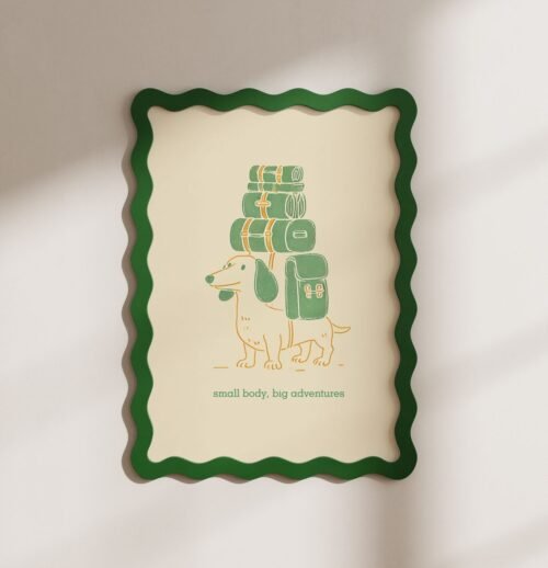 Dachshund as a Tourist – Funny Dog Hiker Print – Gift for Traveler