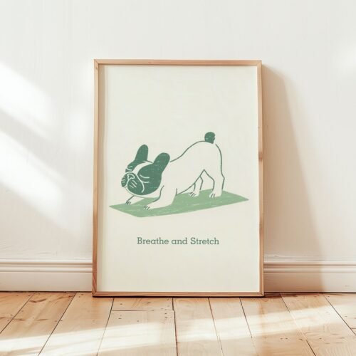 French Bulldog Yoga Print – Whimsical Dog Wall Art, Funny Pet Portrait