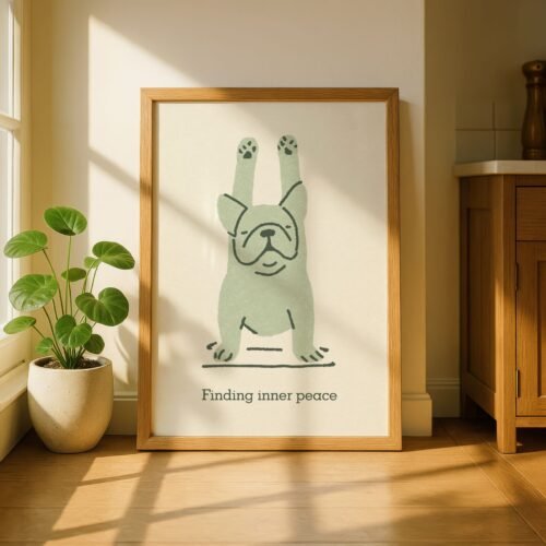 French Bulldog Yoga Print – Whimsical Dog Wall Art, Funny Pet Portrait