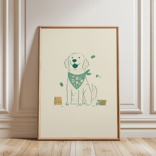 Golden Retriever Cute Dog Scout Print – Kids Room Art - Gift for Boy Scout
