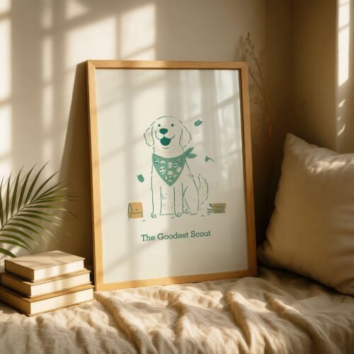 Golden Retriever Cute Dog Scout Print – Kids Room Art - Gift for Boy Scout