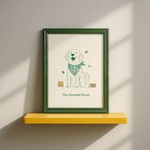 Golden Retriever Cute Dog Scout Print – Kids Room Art - Gift for Boy Scout