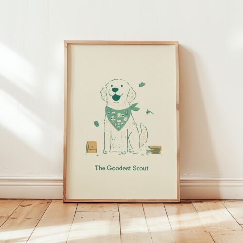 Golden Retriever Cute Dog Scout Print – Kids Room Art - Gift for Boy Scout