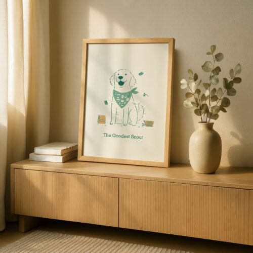 Golden Retriever Cute Dog Scout Print – Kids Room Art - Gift for Boy Scout