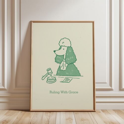 poodle-ruling with grace-texted_5 Poodle Judge Portrait – Cute Dog Printable Wall Art - Gift for Lawyer