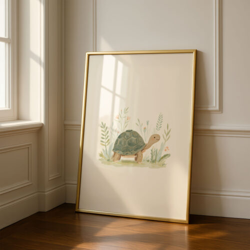 Vintage Turtle Art Print - Slow Living Animal - Whimsical Nursery Decor