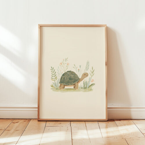 Vintage Turtle Art Print - Slow Living Animal - Whimsical Nursery Decor