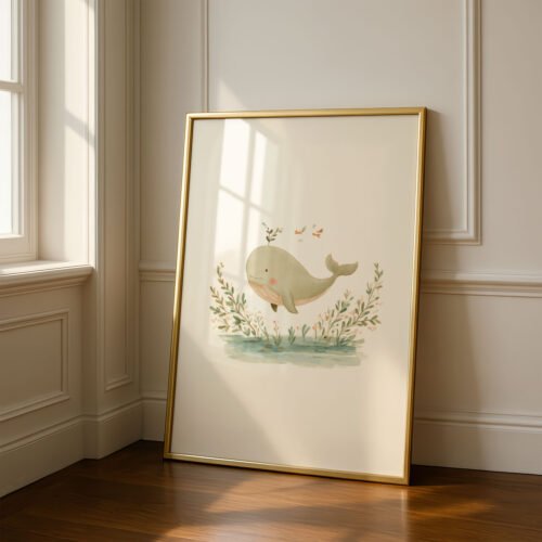 Cute Whale Art Print - Ocean Nursery Decor - Whimsical Sea Animal