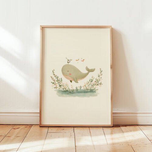 Cute Whale Art Print - Ocean Nursery Decor - Whimsical Sea Animal
