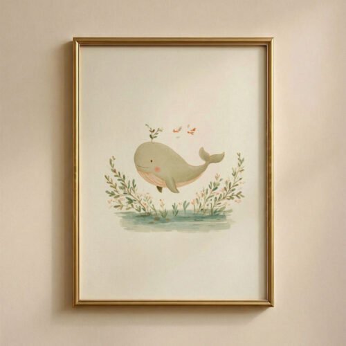 Cute Whale Art Print - Ocean Nursery Decor - Whimsical Sea Animal