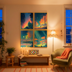 Set of 4 - The Silent Explorer - Moody Fantasy Forest Cat Gallery Wall
