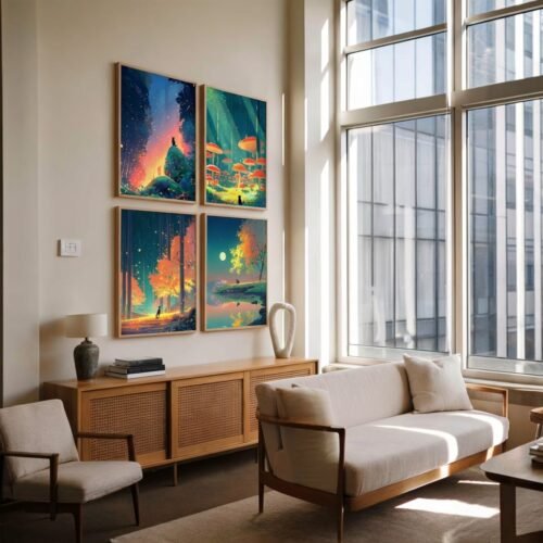 BCITW - Set of 4 - The Silent Explorer - Moody Fantasy Forest Cat Gallery Wall_3 Set of 4 - The Silent Explorer - Moody Fantasy Forest Cat Gallery Wall