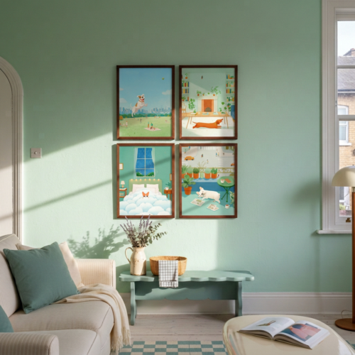 Set of 4 - The Urban Pups - Whimsical Pet Illustration Gallery Wall