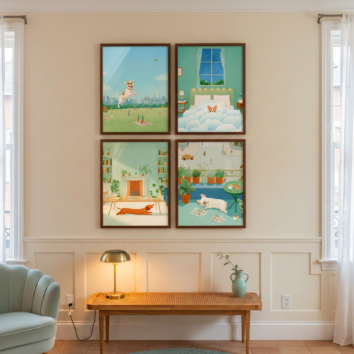 Set of 4 - The Urban Pups - Whimsical Pet Illustration Gallery Wall
