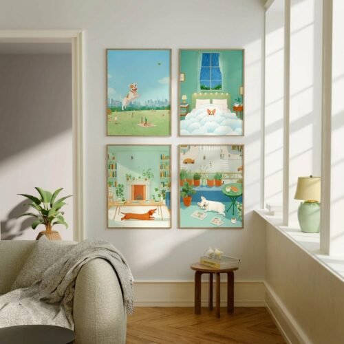 Set of 4 - The Urban Pups - Whimsical Pet Illustration Gallery Wall