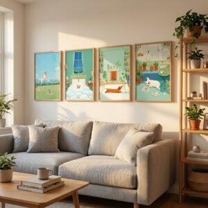 Set of 4 - The Urban Pups - Whimsical Pet Illustration Gallery Wall