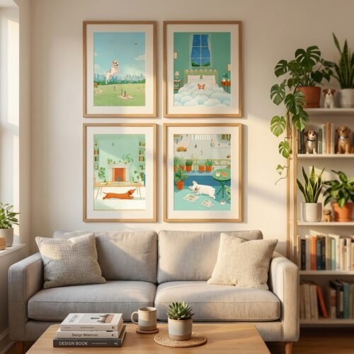 Set of 4 - The Urban Pups - Whimsical Pet Illustration Gallery Wall