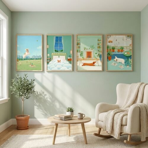 Set of 4 - The Urban Pups - Whimsical Pet Illustration Gallery Wall