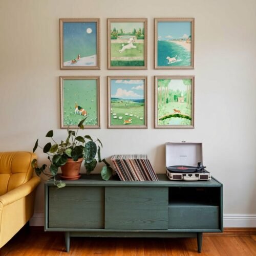 Set of 6 - The Nature Pups - Large Nursery Dog Illustration Gallery Wall