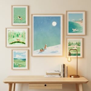 Set of 6 - The Nature Pups - Large Nursery Dog Illustration Gallery Wall