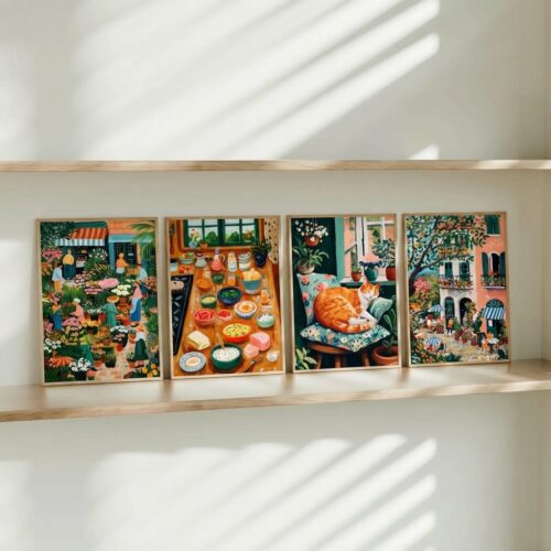 Set of 4 - A Weekend in Provence - Flower Market and Cafe Wall Art