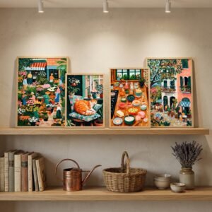 Set of 4 - A Weekend in Provence - Flower Market and Cafe Wall Art