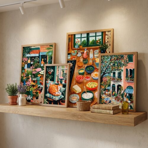 Set of 4 - A Weekend in Provence - Flower Market and Cafe Wall Art