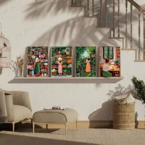 Set of 4 - Her Slow Living Diary - Whimsical Botanical Lady Prints