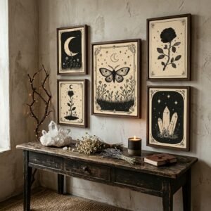 Set of 5 - The Alchemist's Garden - Witchy Crystal and Flower Art Prints