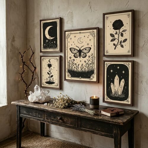 Set of 5 - The Alchemist's Garden - Witchy Crystal and Flower Art Prints