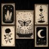 Set of 5 - The Alchemist's Garden - Witchy Crystal and Flower Art Prints