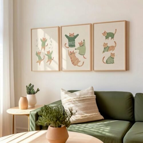 Set of 3 - Dancing Trio - Cute Dancing Cat Illustration Set