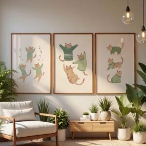 Set of 3 - Dancing Trio - Cute Dancing Cat Illustration Set
