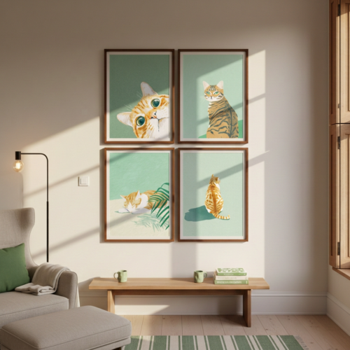 Set of 4 - Candid Moments - Playful Cat Art Print Set