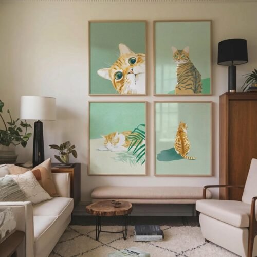 Set of 4 - Candid Moments - Playful Cat Art Print Set