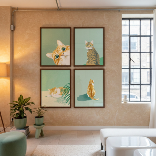 Set of 4 - Candid Moments - Playful Cat Art Print Set
