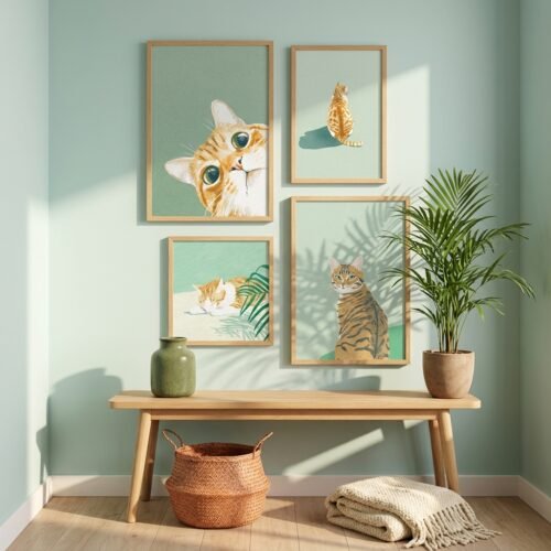 Set of 4 - Candid Moments - Playful Cat Art Print Set