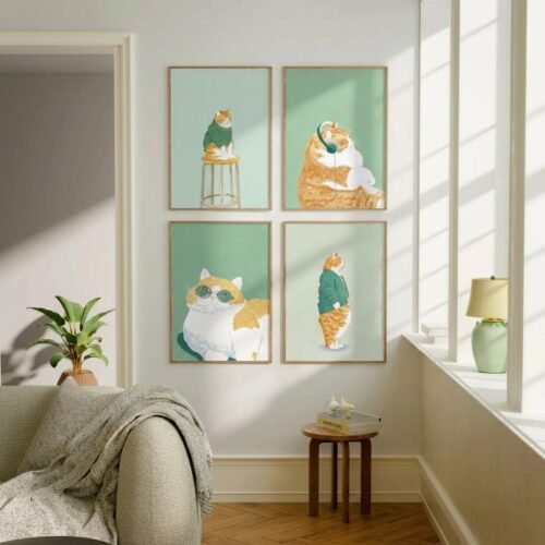 Set of 4 - The Chunky Orange Cat Illustration