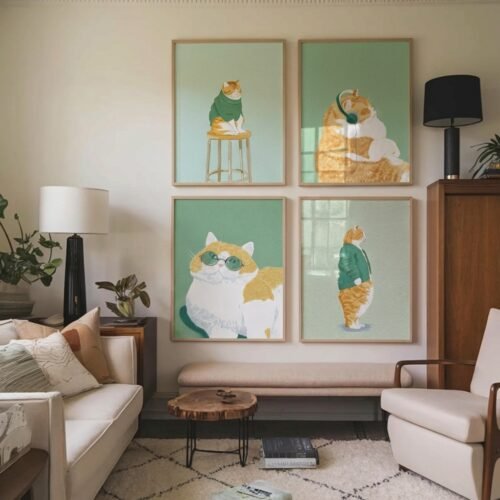 Set of 4 - The Chunky Orange Cat Illustration