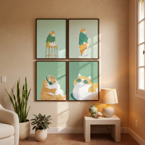 MCC - Set of 4 - The Chunky Orange Cat Illustration_2 Set of 4 - The Chunky Orange Cat Illustration