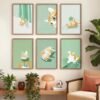 Set of 6 - Ginger & Matcha The Complete Set - Sage Green Animal Illustration Set