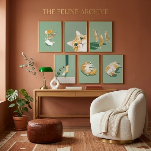 Set of 6 - Ginger & Matcha The Complete Set - Sage Green Animal Illustration Set