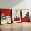 Set of 3 - The Red Groove - Retro Red and Black Vinyl Art Set