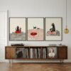 Set of 3 - Funny DJ Cat Minimalist Line Art