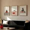 Set of 3 - Funny DJ Cat Minimalist Line Art