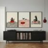 Set of 3 - Funny DJ Cat Minimalist Line Art
