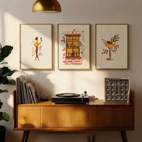 Set of 3 - City Sips & Bistro Nights - Cocktail Wall Art Print Set